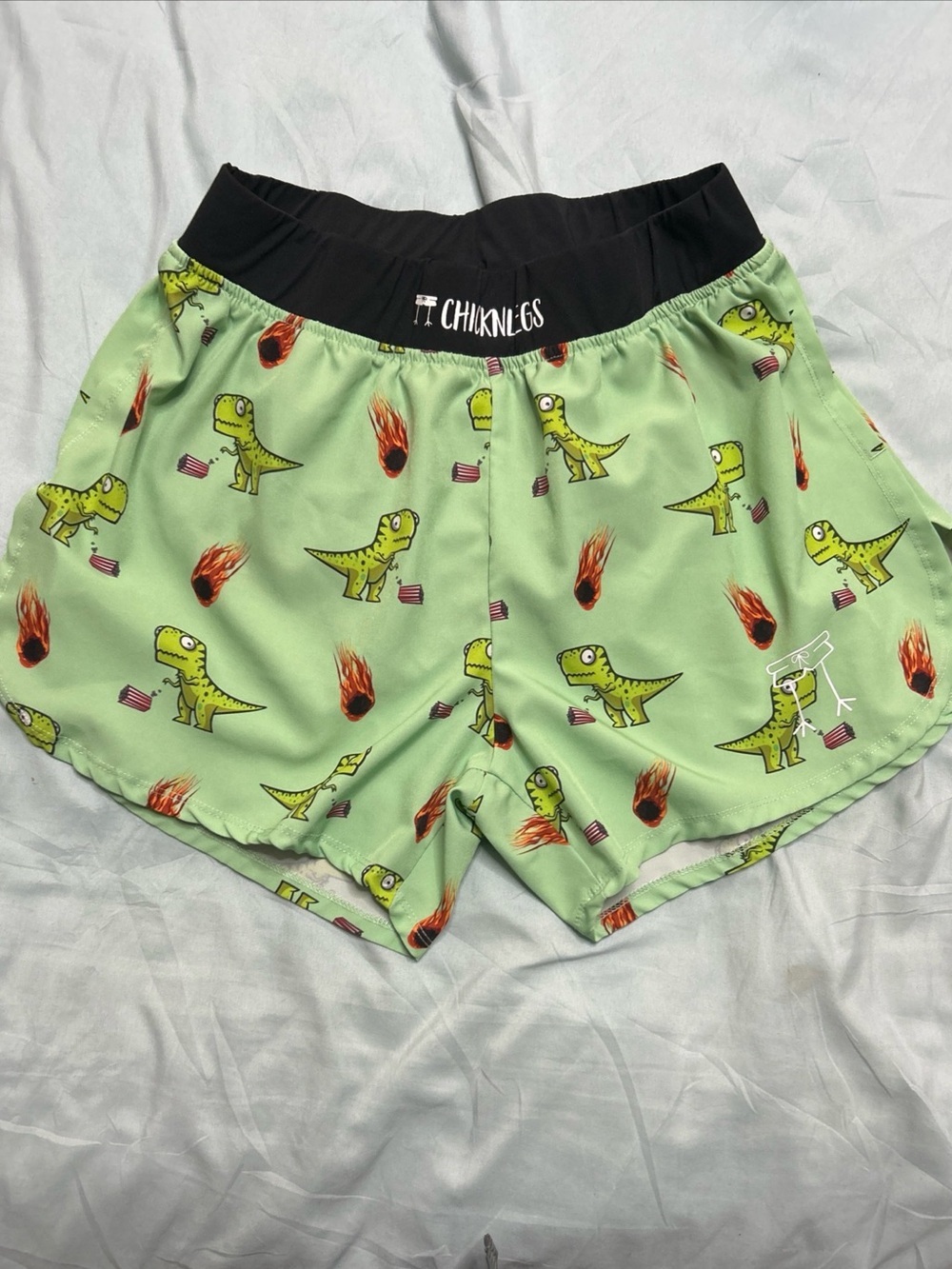 ChikinLegs Kids Green Dino Print Athletic Shorts